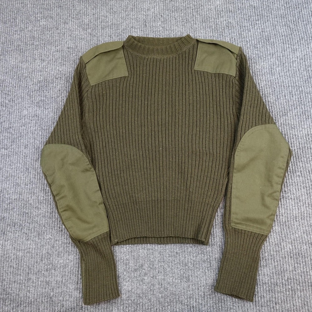 DSCP Sweater Mens Small Green Wool Commando Military Elbow Patches Epaulets